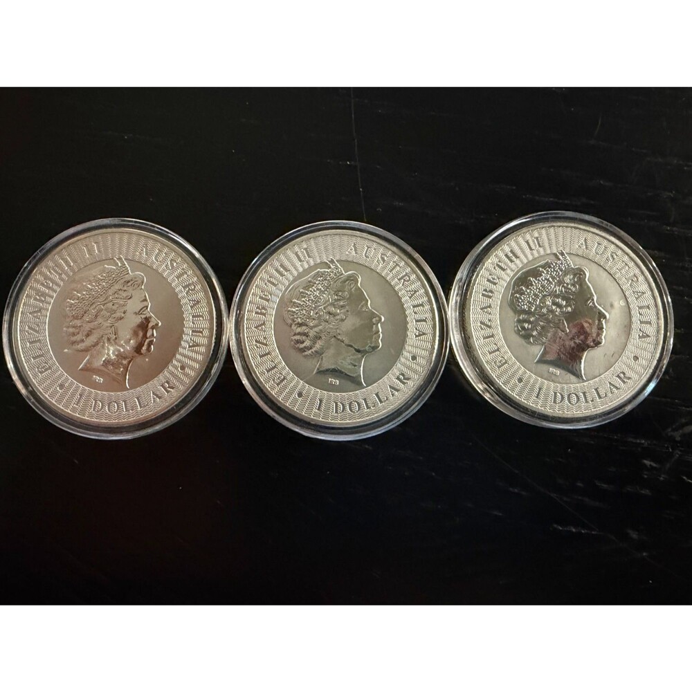 Three Royal Australian Mint 2016 Kangaroo 1 oz .9999 Silver Uncertified In Cases